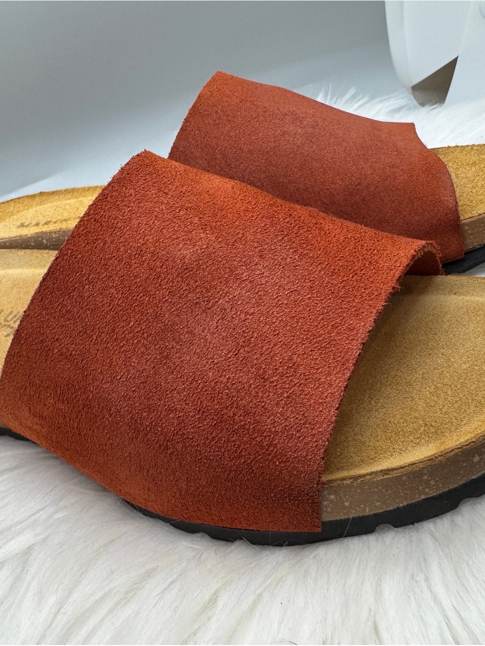 Marina Luna Italian Leather Slide Sandals – Size 8.5 Rust Suede Slide Mules - Picture 3 of 8